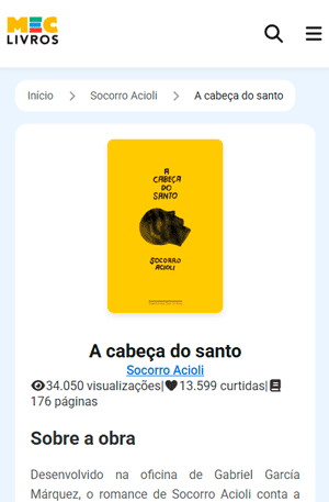 Página do livro "A Cabeça do Santo" na plataforma do MEC Livros