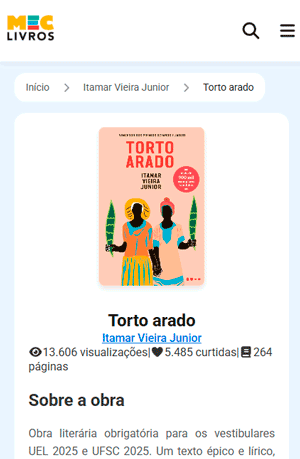 Página da obra "Torto Arado" no app MEC Livros